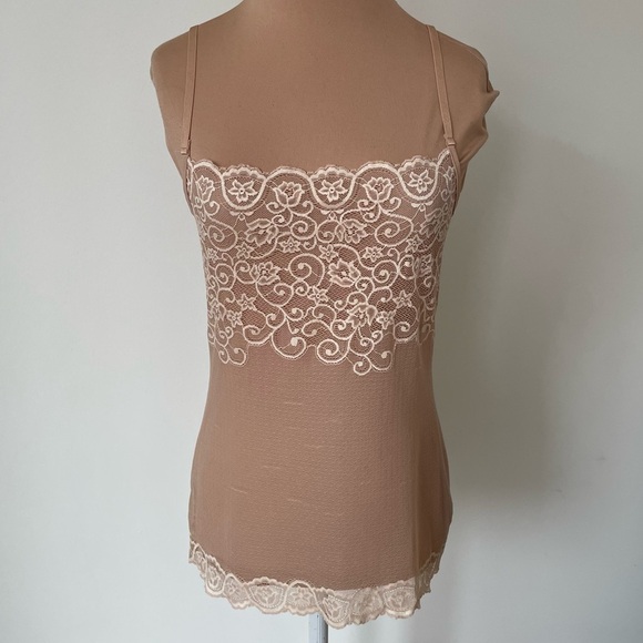 Commando Ivory Beige Nude Tulip Lace & Mesh Camisole Layering Top EUC Size S/M - Picture 4 of 12